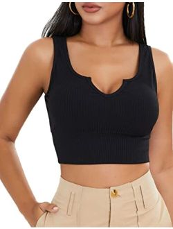 Womens Sexy Sleeveless Crop Tank Tops Summer Going Out Top Square Neck Ribbed Racerback Tee Shirts