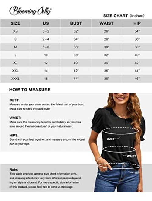 Blooming Jelly Womens Trendy Summer Casual Top Cute Puff Short Sleeve Shirts Ruffle Fashion Dressy Blouses