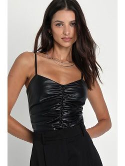 Bold Perfection Black Vegan Leather Ruched Tank Top