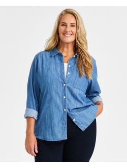 STYLE & CO Plus Size Perfect Chambray Shirt, Created for Macy's