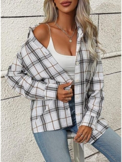 LUNE Plaid Print Button Front Blouse