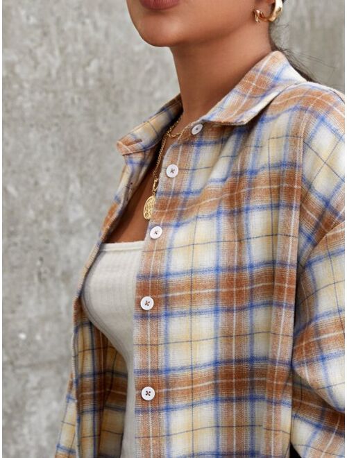 SHEINEZwear SHEIN EZwear Plaid Button-Up Long Sleeve Shirt