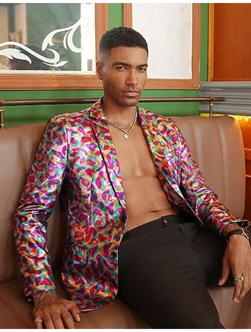 COOFANDY Mens Sequin Suit Jacket Shiny Disco Glitter Blazer 80s Costumes Prom Party Tuxedo