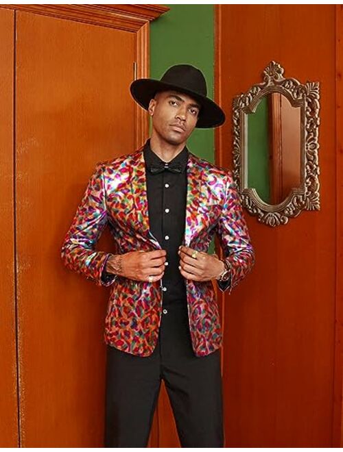 COOFANDY Mens Sequin Suit Jacket Shiny Disco Glitter Blazer 80s Costumes Prom Party Tuxedo