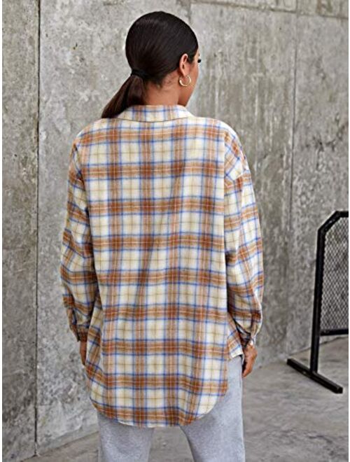MakeMeChic Women's Plaid Shirts Oversized Flannels Shacket Jacket