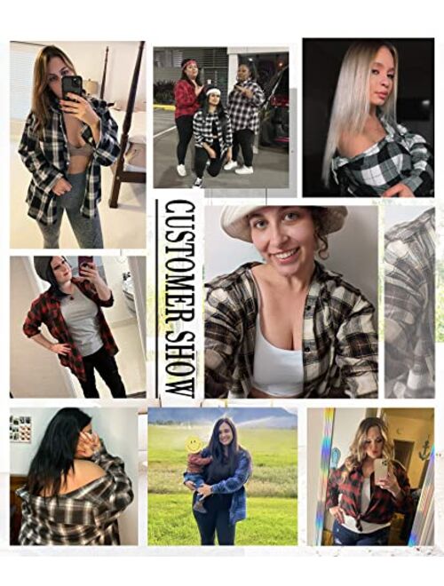 LALAGEN Womens Plus Size Plaid Flannel Shirt Casual Loose Fit Long Sleeve Button Down Shirts Blouse Tops