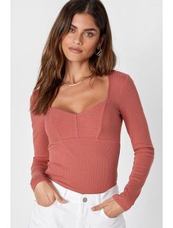 Essential Charisma Rusty Rose Ribbed Knit Long Sleeve Top