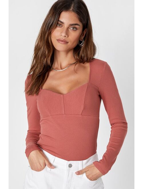 Lulus Essential Charisma Rusty Rose Ribbed Knit Long Sleeve Top