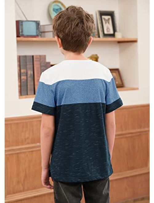 Simtuor Boys Summer Casual Color Block Tops Crewneck Short Sleeve Soft Striped Basic T Shirts