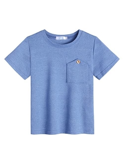 Boys Cotton Hipster Crewneck T-Shirt Solid Color Pullover Tee for Kids Tops