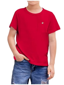 Boys Cotton Hipster Crewneck T-Shirt Solid Color Pullover Tee for Kids Tops