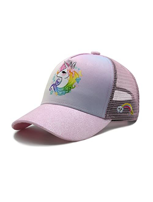 Waldeal Girls Baseball Cap Cute Unicorn Hat Adjustable Kids Trucker Hat for Summer Sports Travel Hiking Ages 3-10 Pink