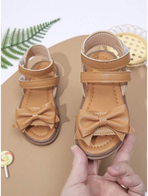 JHMOO Shoes 1pair Girls Bow Decor Ankle Strap Flat Sandals For Summer
