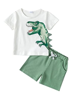 OLLUISNEO Toddler Boys Girl Clothes Dinosaur Flowers Print Short Sets Cute Baby Little Kid Summer Outfits 2t 3t 4t 5t 6t