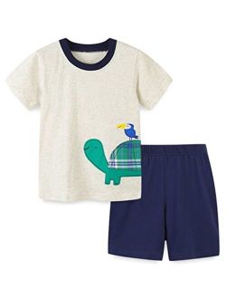 EMMEZIE Toddler Boy Clothes Set Kids Cartoon Cotton Short Sleeve T-Shirt and Short Set 2-7 Years