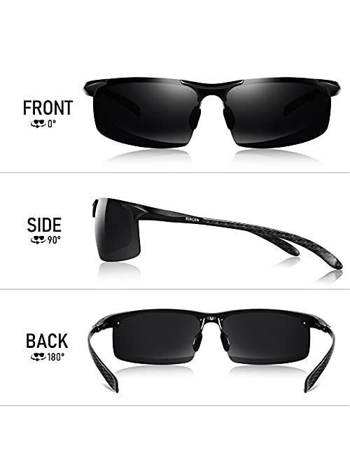 BIRCEN Mens Polarized Carbon Fiber Sunglasses UV Protection Sports Fishing Driving Sunglasses for Men Al-Mg Frame