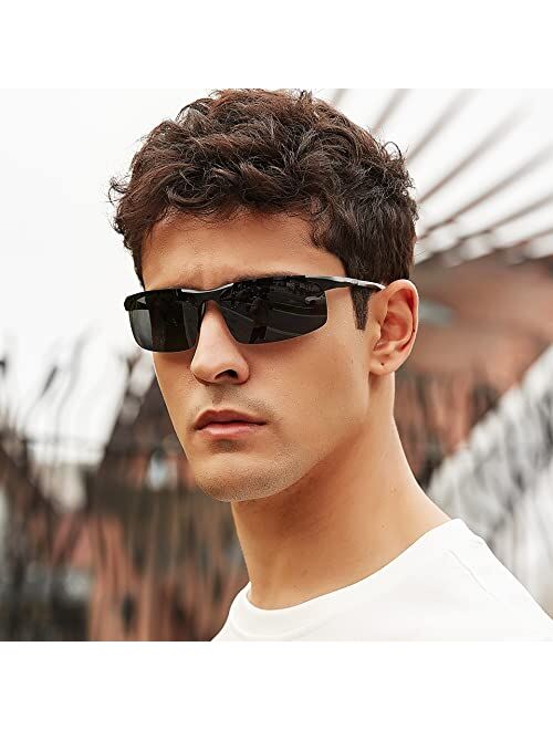 BIRCEN Mens Polarized Carbon Fiber Sunglasses UV Protection Sports Fishing Driving Sunglasses for Men Al-Mg Frame