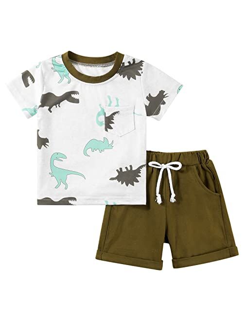 SYNPOS Toddler Sets Clothes For Boys Letter Print Clothes Short Sleeve T-Shirt Solid Color Shorts Set 2Pcs Summer Outfits