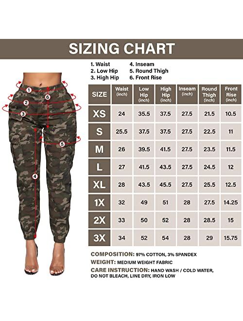 Denim Collection Double Denim Women's High Waist Jogger Pants - Casual Cargo Elastic Waistband Sweatpants Tapered Fatigue with 6 Pockets