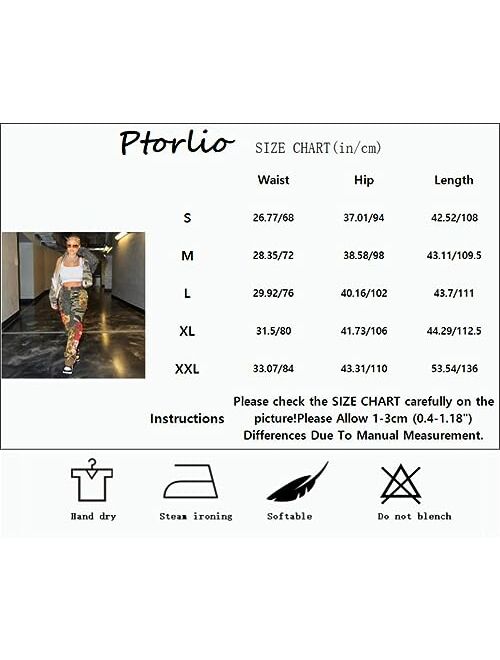 Ptorlio Women Camo Cargo Pants Camouflage Army Fatigue High Waisted Jogger Sweatpants Plus Size