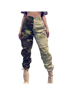 Viatabuna Womens Elastic High Waisted Cargo Jogger Pants Loose Fit Casual Cargo Pants Baggy Sweatpants Trousers with Pockets