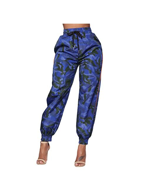 Viatabuna Womens Elastic High Waisted Cargo Jogger Pants Loose Fit Casual Cargo Pants Baggy Sweatpants Trousers with Pockets