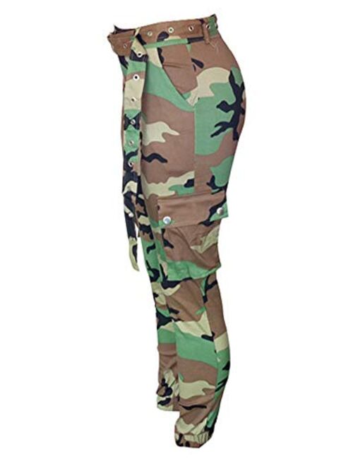 LTOTXKMR Women's High Waisted Slim Fit Camouflage Camo Jogger Pants with Belt