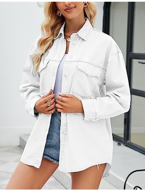 Ladyful Women's Boyfriend Denim Shirt Casual Baggy Button Down Jean Blouse Top