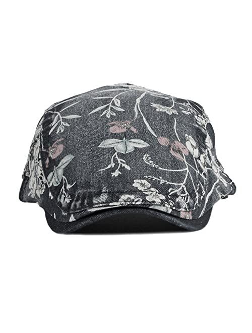 Qianuer Denim Newsboy Hats Adjustable Ivy Flat Cap Gatsby Cabbie Driving Hat for Men Women