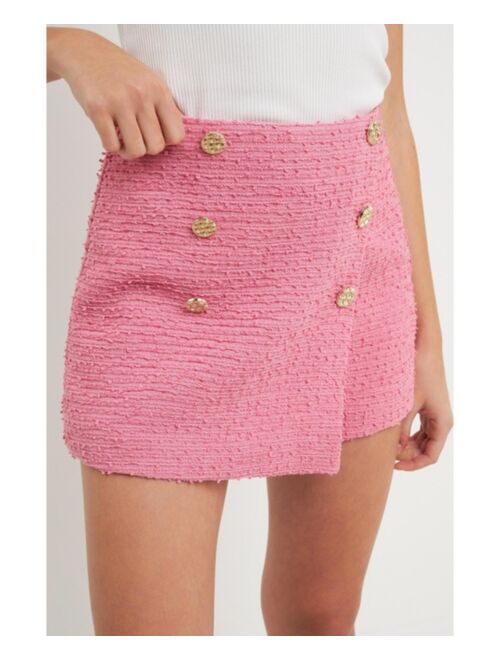 ENDLESS ROSE Women's Tweed Double Buttoned Wrap Skort