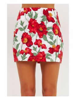 Women's Cotton Floral Print Mini Skort