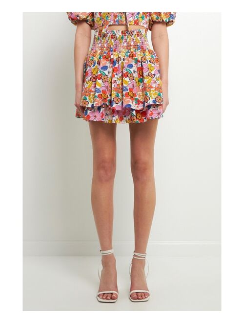 ENDLESS ROSE Women's Cotton Floral Print Mini Skort