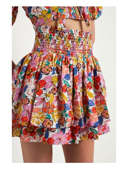 ENDLESS ROSE Women's Cotton Floral Print Mini Skort