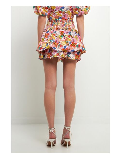 ENDLESS ROSE Women's Cotton Floral Print Mini Skort