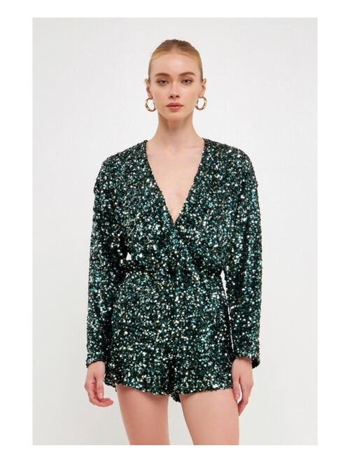 ENDLESS ROSE Women's 2d Sequins Wrapped Romper