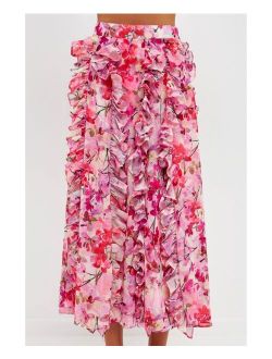 Women's Floral Ruffled Maxi Skirt