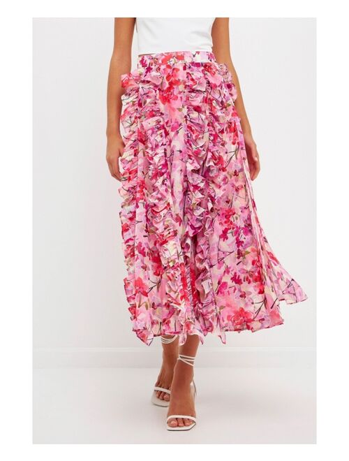 ENDLESS ROSE Women's Floral Ruffled Maxi Skirt