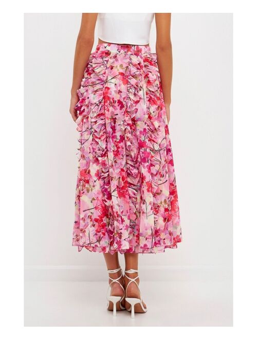 ENDLESS ROSE Women's Floral Ruffled Maxi Skirt