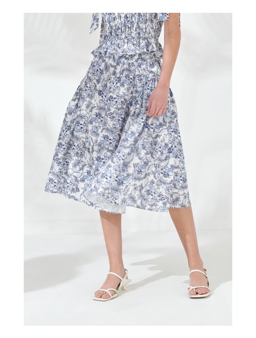 ENDLESS ROSE Women's Print Linen Midi Skirt