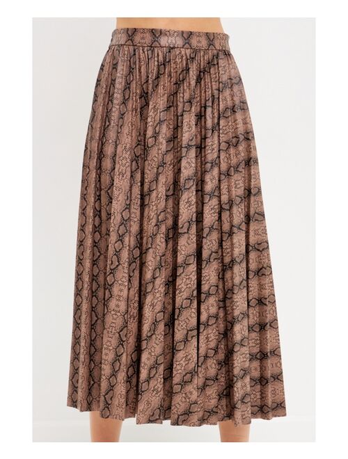 ENDLESS ROSE Women's Animal Print Pleated Slit Detail Midi Skirt