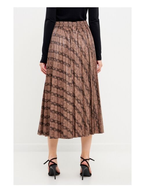 ENDLESS ROSE Women's Animal Print Pleated Slit Detail Midi Skirt