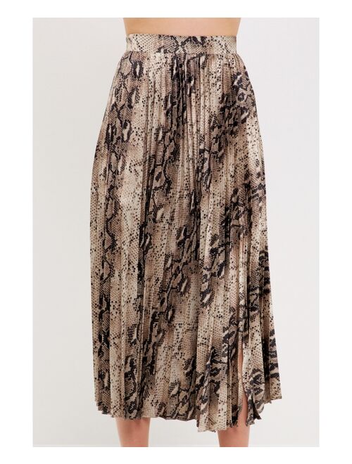 ENDLESS ROSE Women's Snake Skin Pleated Slit Midi Skirt