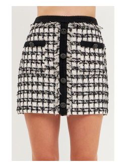 Women's Tweed Mini Skirt With Fringe