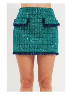 Women's Fringed Tweed Mini Skirt