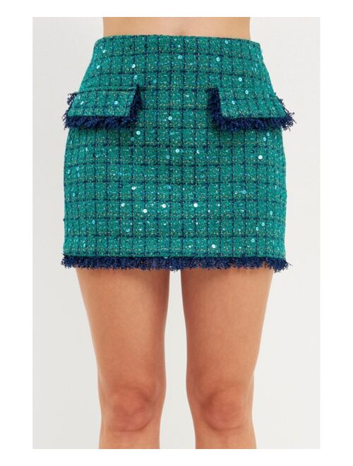 ENDLESS ROSE Women's Fringed Tweed Mini Skirt