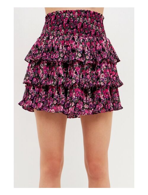 ENDLESS ROSE Women's Chiffon Floral Printed Mini Skirt