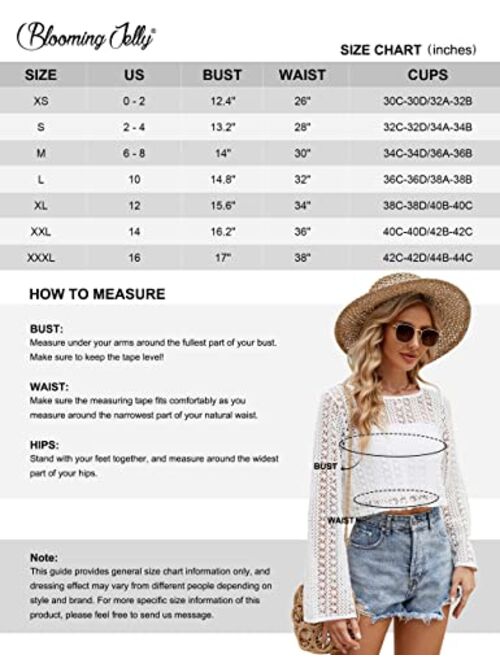 Blooming Jelly Womens Y2K Knitted Crop Tops Summer Sexy Scoop Neck Crochet Long Bell Sleeve Cute Hollow Out Shirts