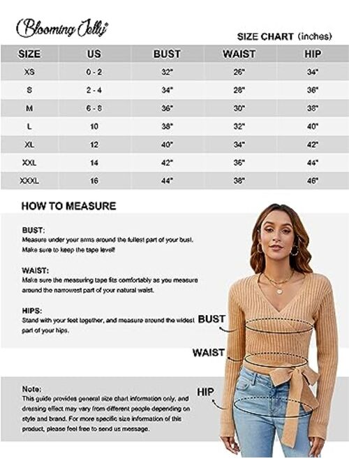 Blooming Jelly Womens Cropped Sweaters V Neck Wrap Going Out Tops Sexy Ribbed Long Sleeve Fall Pullover Sweater 2023