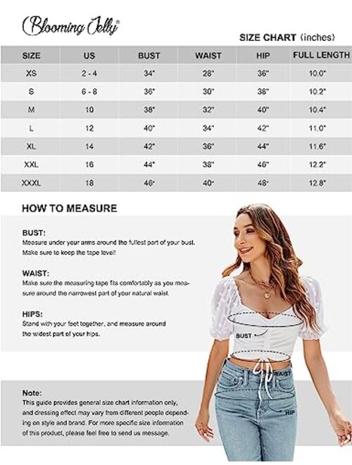 Blooming Jelly Womens Crop Tops Puff Sleeve Summer Tops Going Out Short Sleeve Shirts with Drawstring
