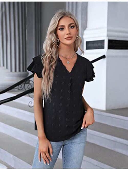 Blooming Jelly Women's Dressy Tops Work Shirt Business Casual Blouses Summer Cute Ruffle Sleeves Tops
